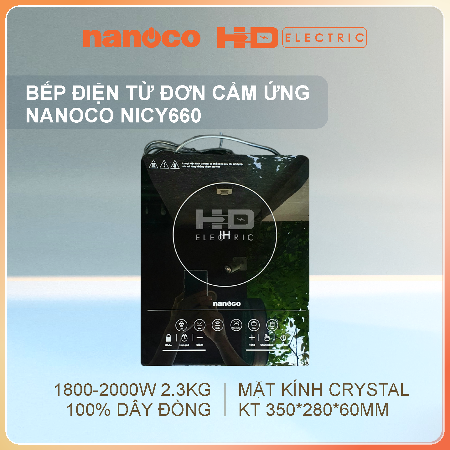 Bếp điện từ đơn Nanoco NICY660 2000W - Mặt kính Crystal